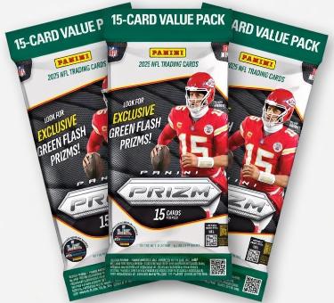 2025 Panini Prizm NFL Football 15 Card Value Pack- Lot of 3 - Look For Green Flash Prizms!-Powers Sports Memorabilia