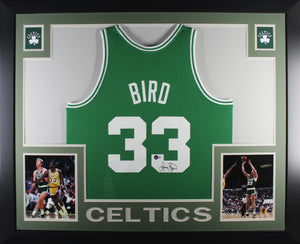 Larry Bird Autographed Boston Celtics Mitchell & Ness Swingman Signed Basketball Framed Jersey Beckett Witness Authenticated COA-Powers Sports Memorabilia