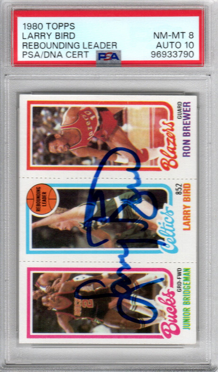 Larry Bird Signed 1980 Topps Celtics Rookie Card - PSA NM/MT-8 Auto 10-Powers Sports Memorabilia