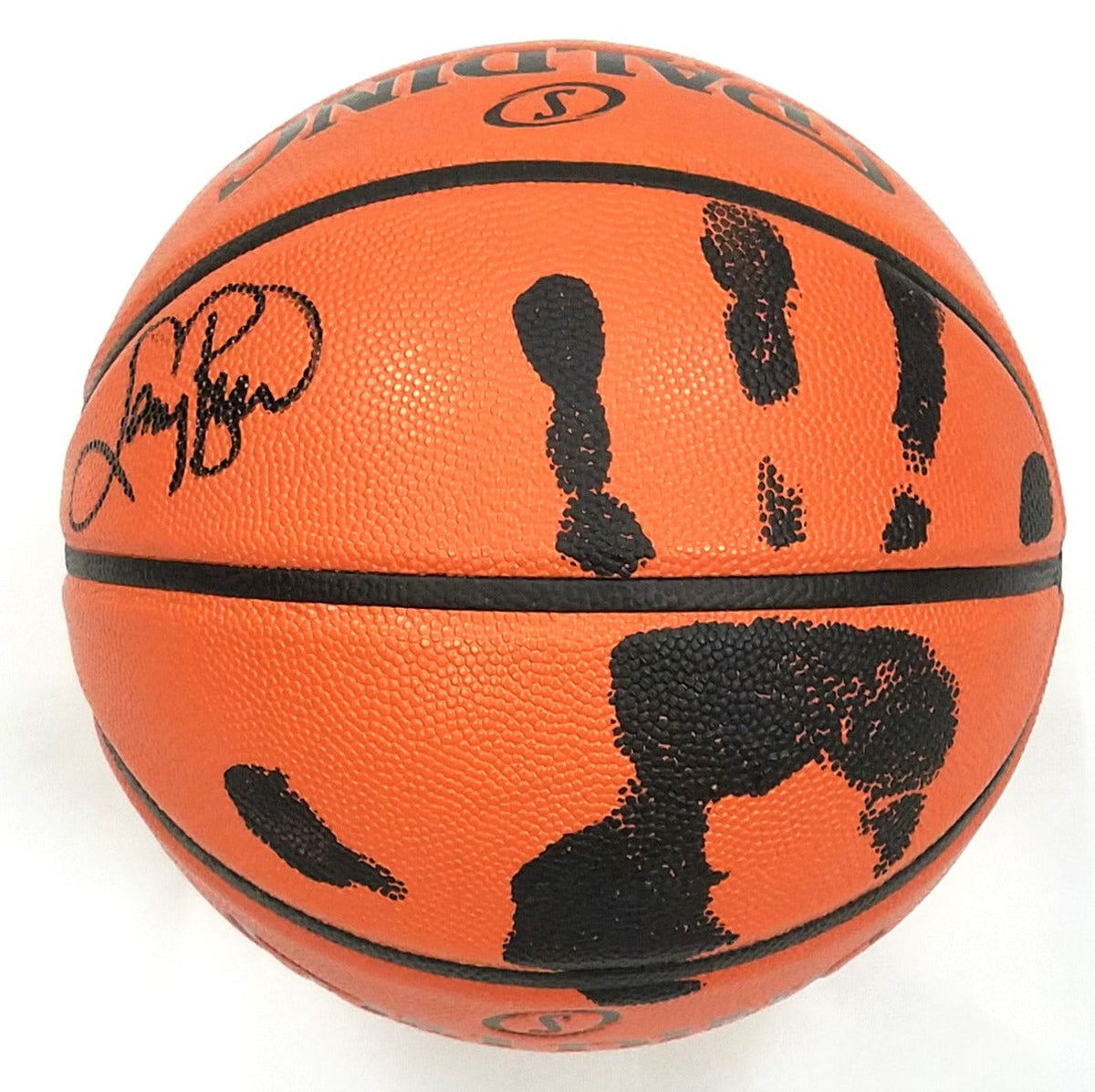 Larry Bird Autographed Boston Celtics NBA Replica Game Basketball With Hand Print in Black Beckett Witnessed-Powers Sports Memorabilia