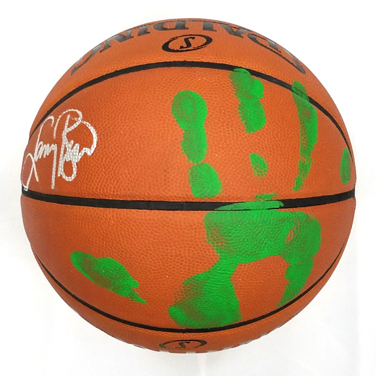 Larry Bird Autographed Boston Celtics NBA Replica Game Basketball With Hand Print in Green Beckett Witnessed-Powers Sports Memorabilia