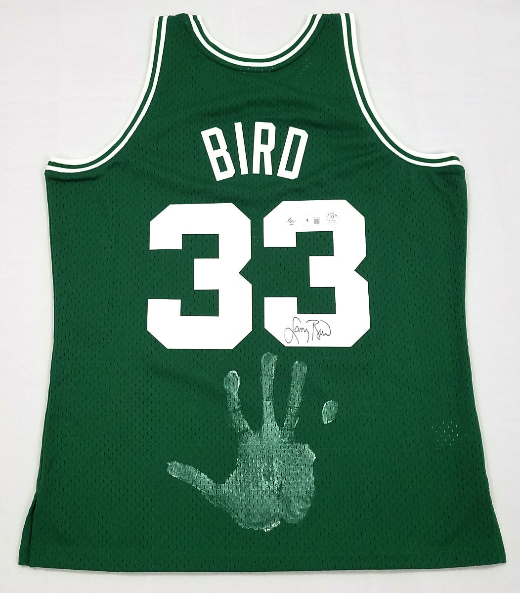 Larry Bird Autographed Boston Celtics NBA Mitchell & Ness Swingman Jersey With Hand Print Beckett Witnessed-Powers Sports Memorabilia