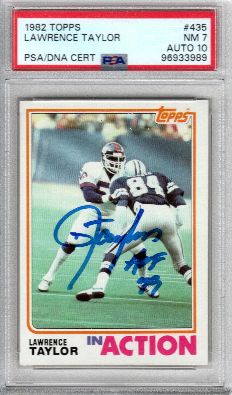 Lawrence Taylor Signed New York Giants 1982 Topps #435 Rookie Card PSA NM 7 AUTO 10-Powers Sports Memorabilia