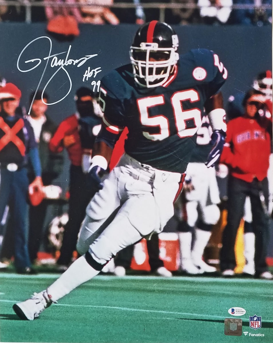 Lawrence Taylor Autographed New York Giants 16x20 Photo W/ HOF 99 Beckett Witnessed Blue Jersey-Powers Sports Memorabilia