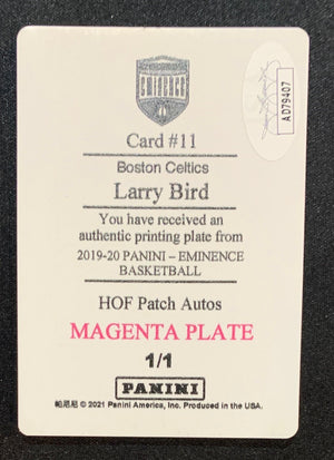 Larry Bird 2019 Panini Eminence Signed Printing Plate Card #11 Auto JSA 1/1-Powers Sports Memorabilia