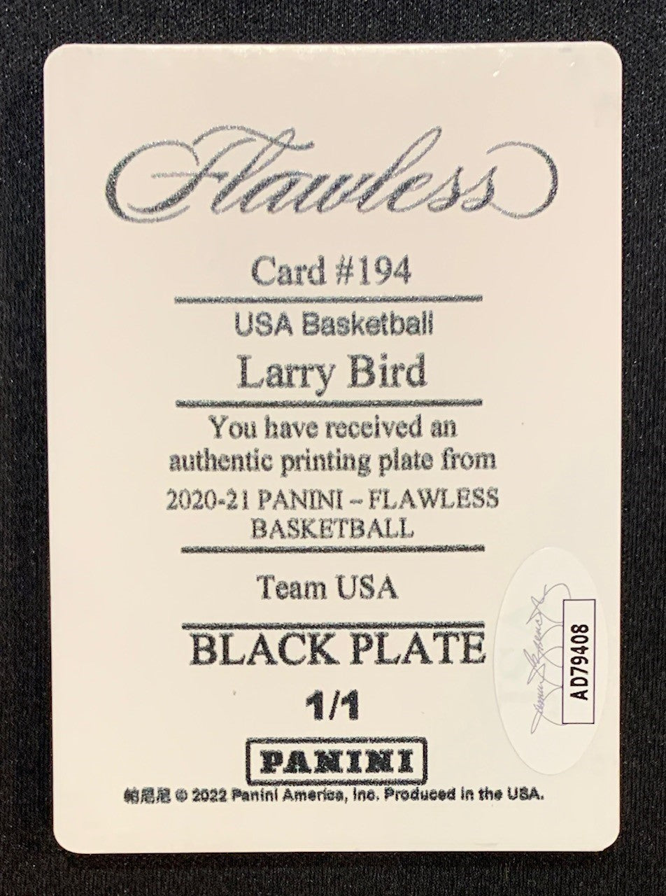 Larry Bird 2020 Panini Flawless Signed Printing Plate Card #194 Auto JSA 1/1-Powers Sports Memorabilia