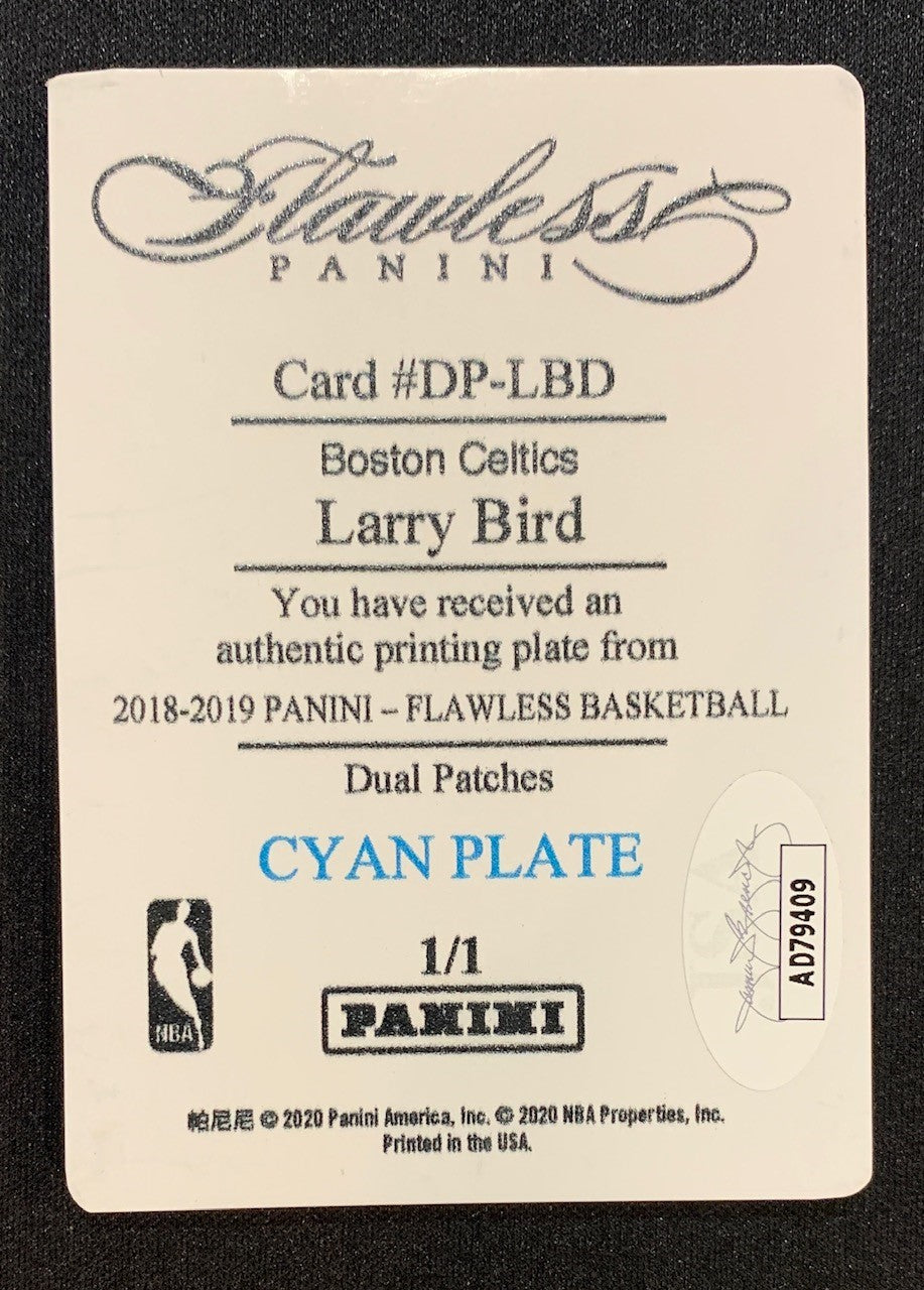 Larry Bird 2018 Panini Flawless Signed Printing Plate Card #DP-LBD Auto JSA 1/1-Powers Sports Memorabilia