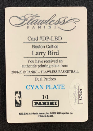 Larry Bird 2018 Panini Flawless Signed Printing Plate Card #DP-LBD Auto JSA 1/1-Powers Sports Memorabilia