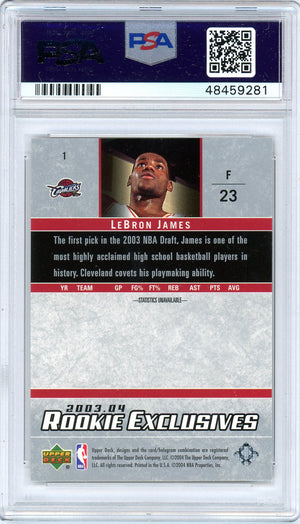 LeBron James 2003 Upper Deck Rookie Exclusives Basketball Card RC #1 Graded PSA 8-Powers Sports Memorabilia