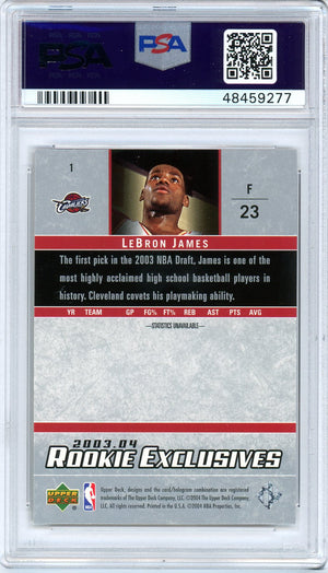 LeBron James 2003 Upper Deck Rookie Exclusives Basketball Card RC #1 Graded PSA 9 MINT-Powers Sports Memorabilia
