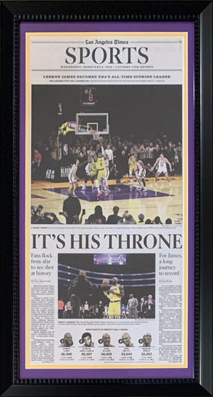 LeBron James Los Angeles Times Original Front Page 14x26 Framed Newspaper Breaking Kareem Abdul-Jabbar's All-Time NBA Scoring Record 2/8/23