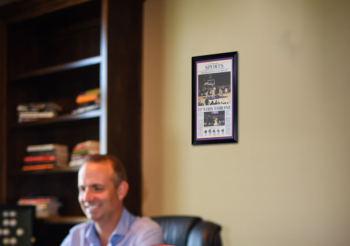 LeBron James Los Angeles Times Original Front Page 14x26 Framed Newspaper Breaking Kareem Abdul-Jabbar&#39;s All-Time NBA Scoring Record 2/8/23