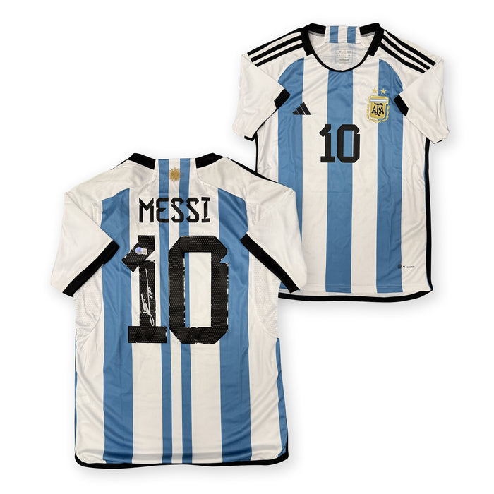Lionel Messi Autographed Argentina Signed Soccer Adidas World Cup Jersey Beckett Witness Authenticated-Powers Sports Memorabilia