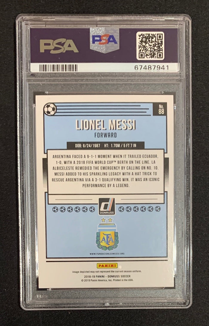 Lionel Messi 2018 Panini Donruss Soccer Card #88 Graded PSA 9-Powers Sports Memorabilia