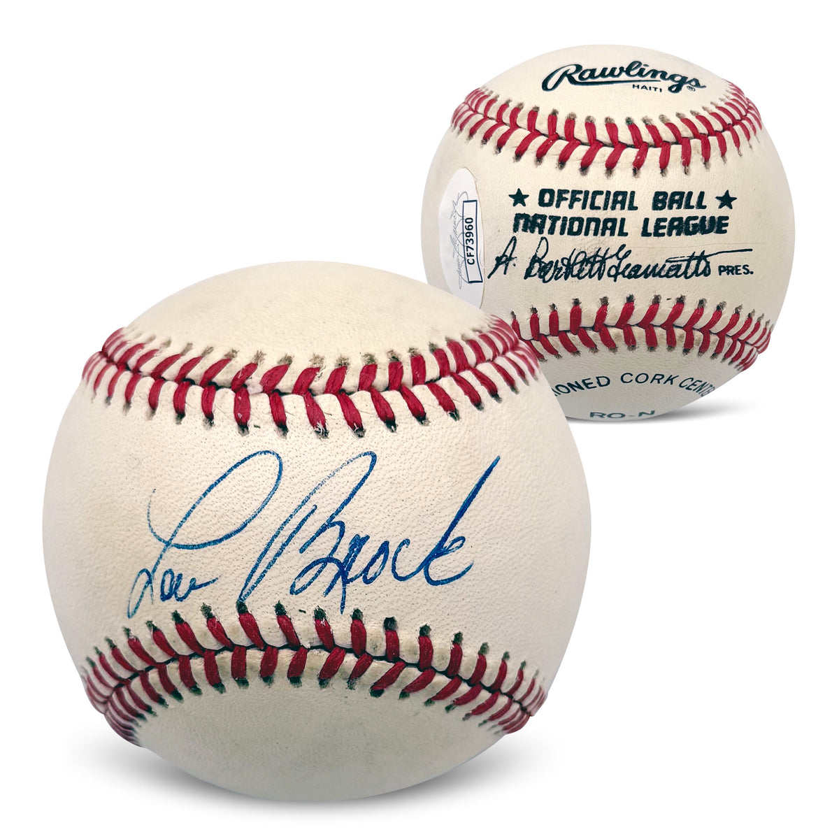 Lou Brock Autographed St Louis Cardinals Signed National League Baseball With UV Display Case JSA COA CF73960
