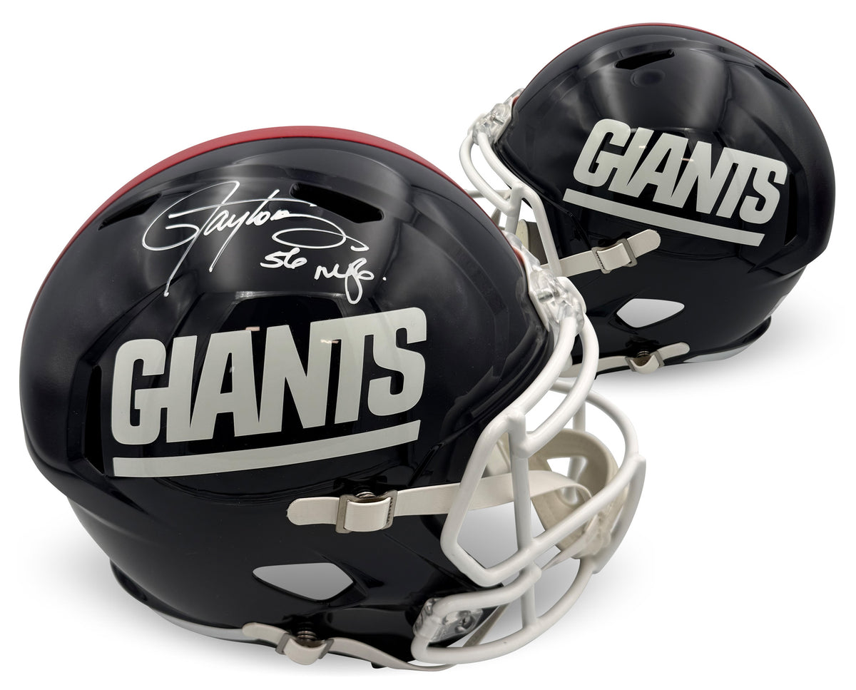 Lawrence Taylor Autographed New York Giants Signed Replica Throwback Football Full Size Helmet Beckett Witness Authenticated COA-Powers Sports Memorabilia