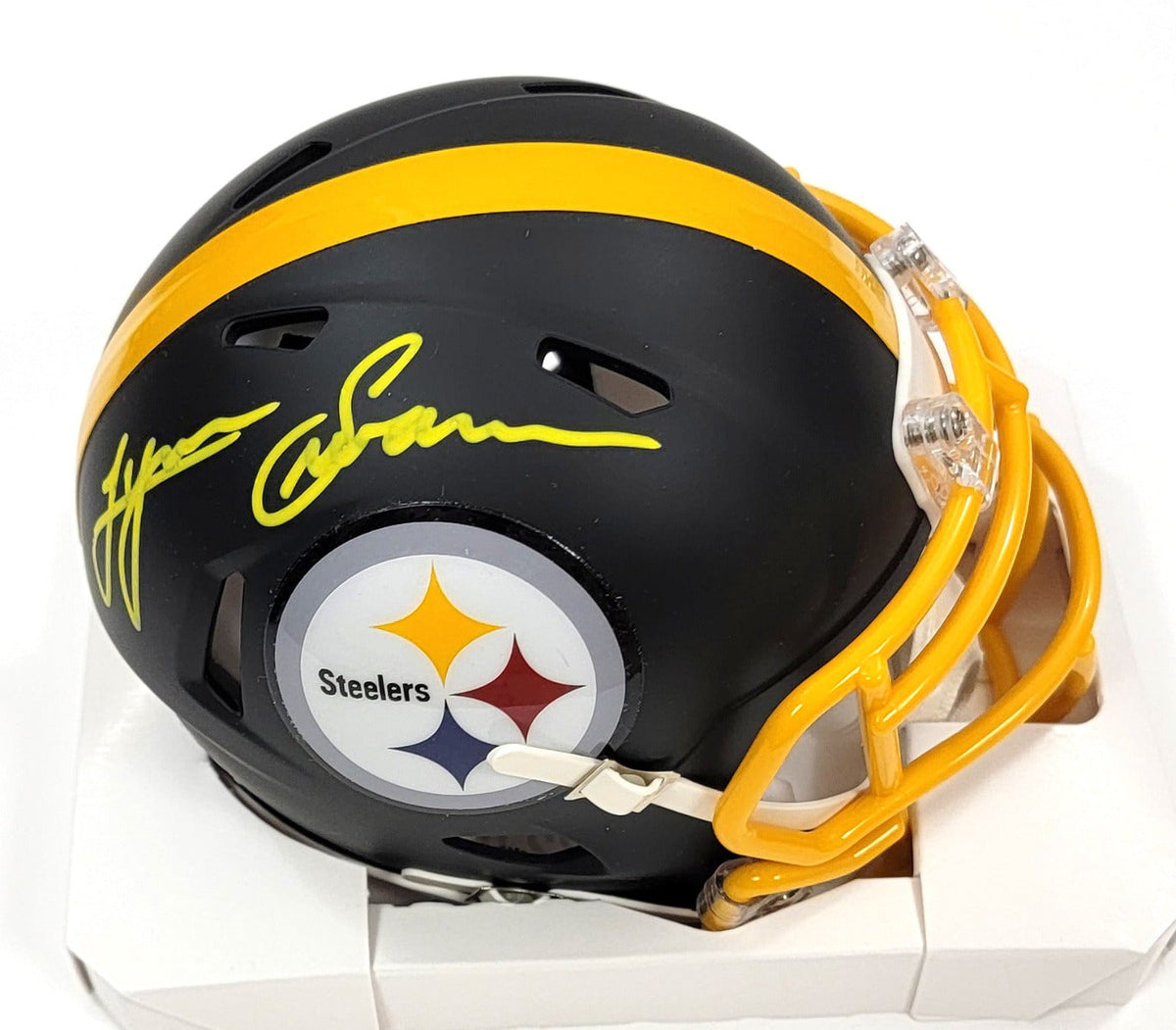 Lynn Swann Autographed Pittsburgh Steelers Riddell Flat Matte Black Mini Helmet Beckett Witness-Powers Sports Memorabilia