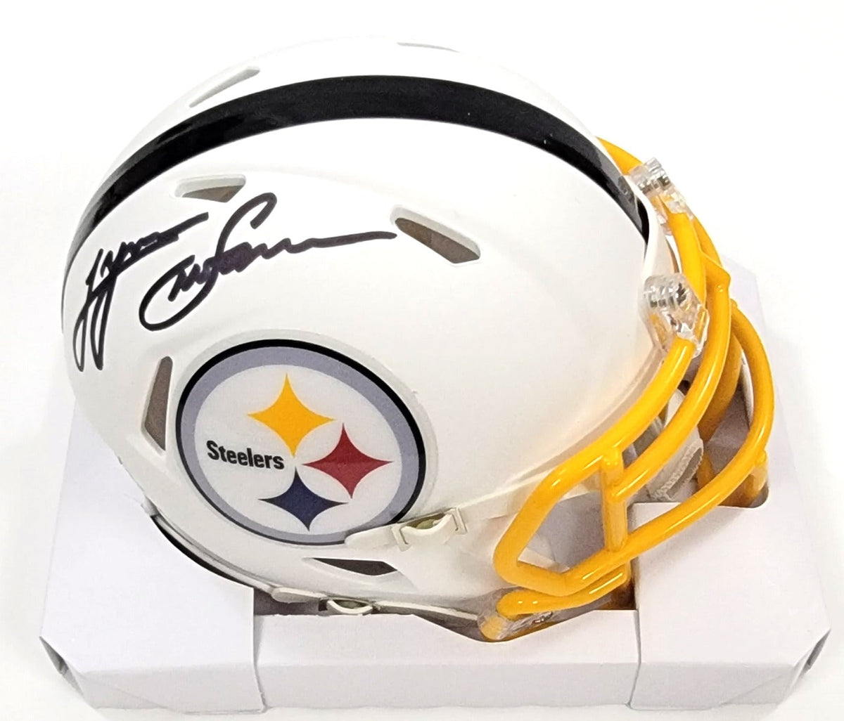 Lynn Swann Autographed Pittsburgh Steelers Riddell Flat Matte White Mini Helmet Beckett Witness-Powers Sports Memorabilia