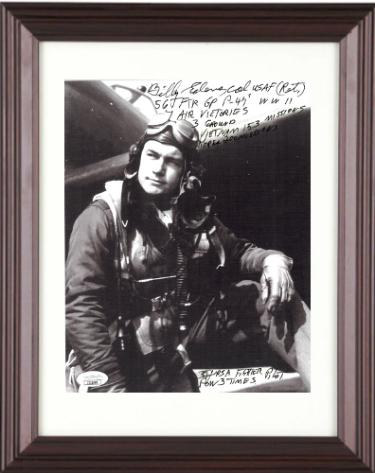 Col Billy Edens Autographed WWII/Vietnam/Korea Ace Pilot 8 x 10 Photograph Custom Framing 56 FTR Group P-47's-7 Air Victories - JSA-Powers Sports Memorabilia