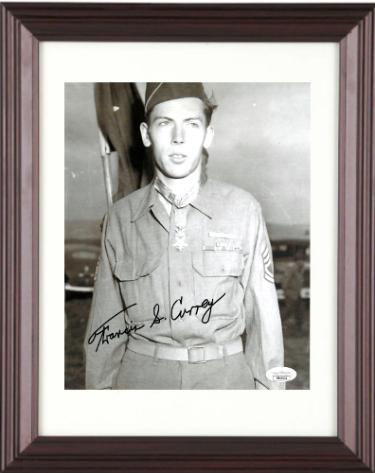 Francis S. Currey Autographed Vintage WWII B&W 8 x 10 Photograph Custom Framing- JSA #SS17624- Medal of Honor/Battle of the Bulge-Powers Sports Memorabilia