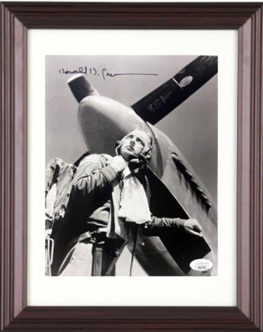 Herschel "Herky" Green Autographed WWII 8 x 10 Photograph Custom Framing- JSA #SS17740- Air Force Flying Ace Pilot-Powers Sports Memorabilia