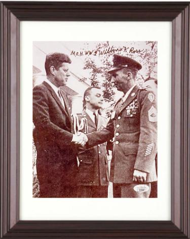 Wilburn Ross Autographed Vintage WWII B&W 8 x 10 Photograph imperfect Custom Framing- JSA #SS17647- MOH WW2/JFK-Powers Sports Memorabilia