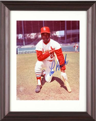 Lou Brock Autographed St. Louis Cardinals MLB Licensed 8 x 10 Photograph imperfect Custom Framing- COA (HOF) - CTBL_m43224-Powers Sports Memorabilia