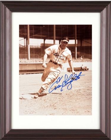 Enos Slaughter Autographed St. Louis Cardinals 8 x 10 Photograph minor dings Custom Framing- COA (HOF)-Powers Sports Memorabilia