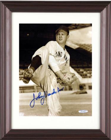 Johnny Vander Meer Autographed Cincinnati Reds MLB 8 x 10 Photograph minor dings Custom Framing- Sports World Collectibles COA (4XAS)-Powers Sports Memorabilia