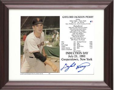 Gaylord Perry Autographed San Francisco Giants MLB Hall of Fame Induction Day 8 x 10 Photograph/Card Custom Framing- COA-Powers Sports Memorabilia