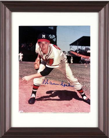 Warren Spahn Autographed Milwaukee Braves MLB 8 x 10 Photograph imperfect Custom Framing- COA (HOF/1957 CY)-Powers Sports Memorabilia