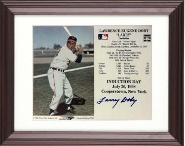 Larry Doby Autographed Cleveland MLB Licensed Hall of Fame Induction July 26, 1998 8 x 10 Photograph/Card Custom Framing- COA/Ticket (HOF) - CTBL_m47536-Powers Sports Memorabilia