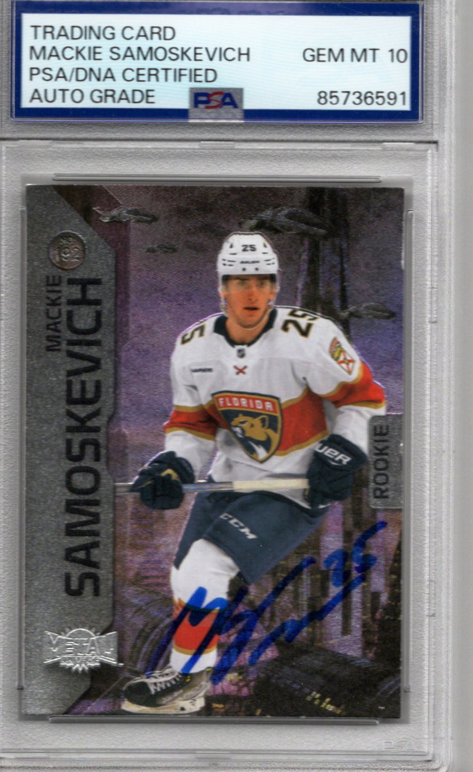 Mackie Samoskevich Signed Florida Panthers SkyBox Metal Rookie Card - PSA Auto Gem MT 10-Powers Sports Memorabilia