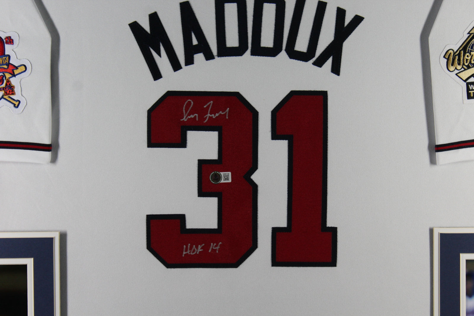 Greg Maddux Autographed Atlanta Braves Signed Majestic Baseball Framed Jersey HOF 14 Beckett Authenticated COA-Powers Sports Memorabilia