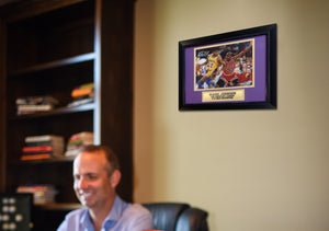 Magic Johnson Autographed Los Angeles Lakers Signed Basketball 8x10 Framed Photo vs Michael Jordan Beckett COA-Powers Sports Memorabilia