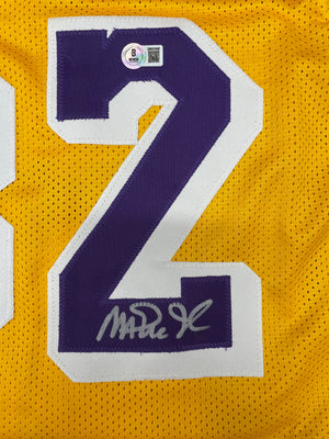 Magic Johnson Autographed Pro Style Gold Signed Basketball Jersey Beckett COA-Powers Sports Memorabilia