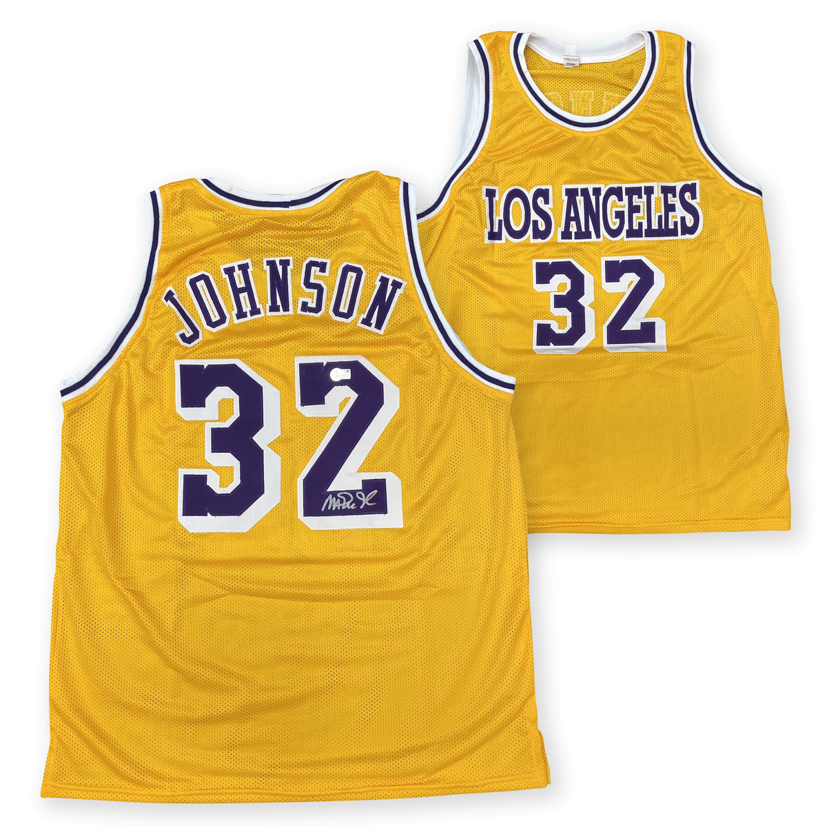 Magic Johnson Autographed Pro Style Gold Signed Basketball Jersey Beckett COA-Powers Sports Memorabilia