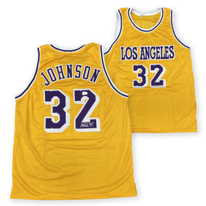 Magic Johnson Autographed Pro Style Gold Signed Basketball Jersey Beckett COA-Powers Sports Memorabilia