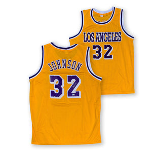 Magic Johnson Autographed Pro Style Gold Signed Basketball Jersey Beckett COA-Powers Sports Memorabilia