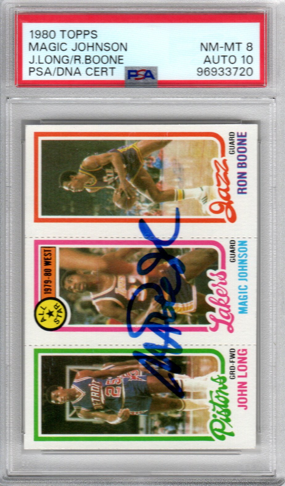 Magic Johnson Signed 1980 Topps Lakers Rookie Card - PSA NM/MT 8 Auto 10-Powers Sports Memorabilia