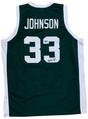 Magic Johnson Autographed College Style Green Signed Basketball Jersey Beckett COA-Powers Sports Memorabilia