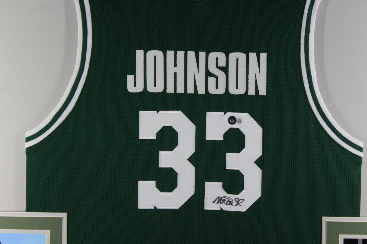 Magic Johnson Autographed College Style Green Signed Basketball Framed Jersey Beckett COA-Powers Sports Memorabilia