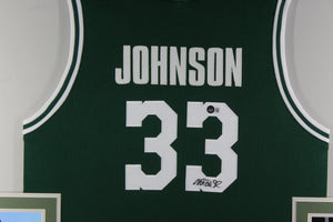 Magic Johnson Autographed College Style Green Signed Basketball Framed Jersey Beckett COA-Powers Sports Memorabilia