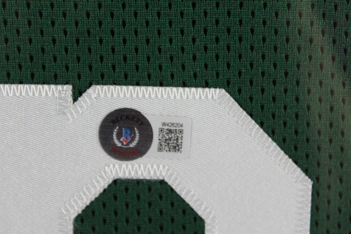 Magic Johnson Autographed College Style Green Signed Basketball Framed Jersey Beckett COA-Powers Sports Memorabilia