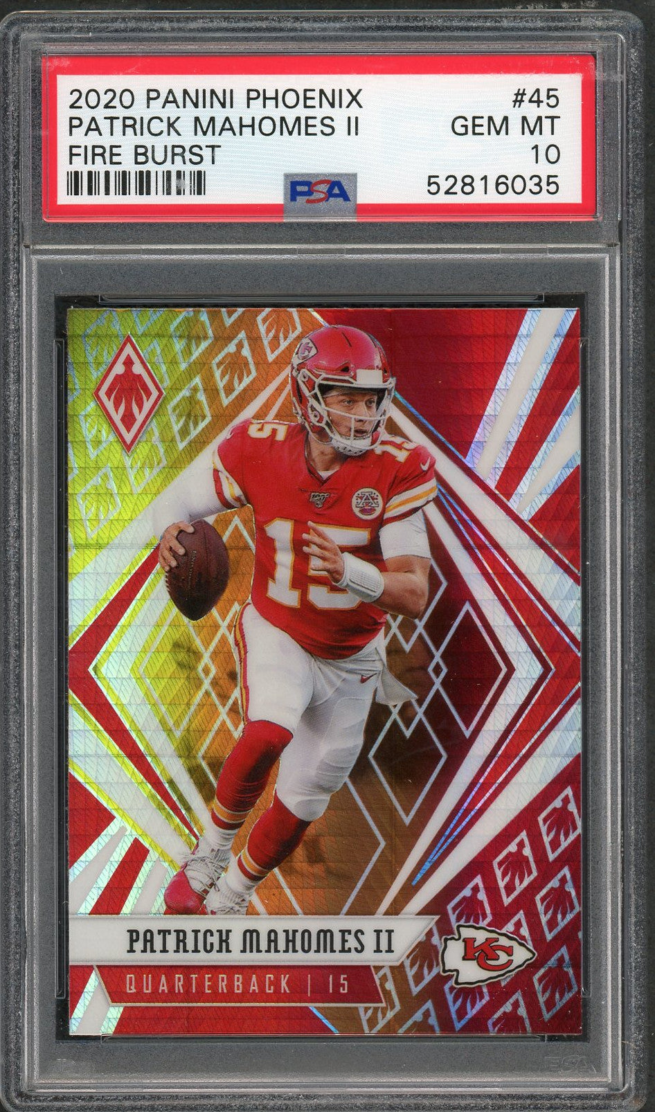 Patrick Mahomes 2020 Panini Phoenix Fire Burst Football Card #45 Graded PSA 10 GEM MINT-Powers Sports Memorabilia