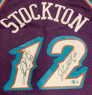 John Stockton and Karl Malone Autographed Utah Jazz Signed Mitchell and Ness Swingman Signed Basketball Jersey Beckett Beckett COA A