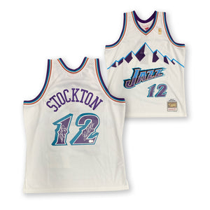 John Stockton and Karl Malone Autographed Utah Jazz Signed Mitchell and Ness Swingman Signed Basketball Jersey Beckett Beckett COA C-Powers Sports Memorabilia