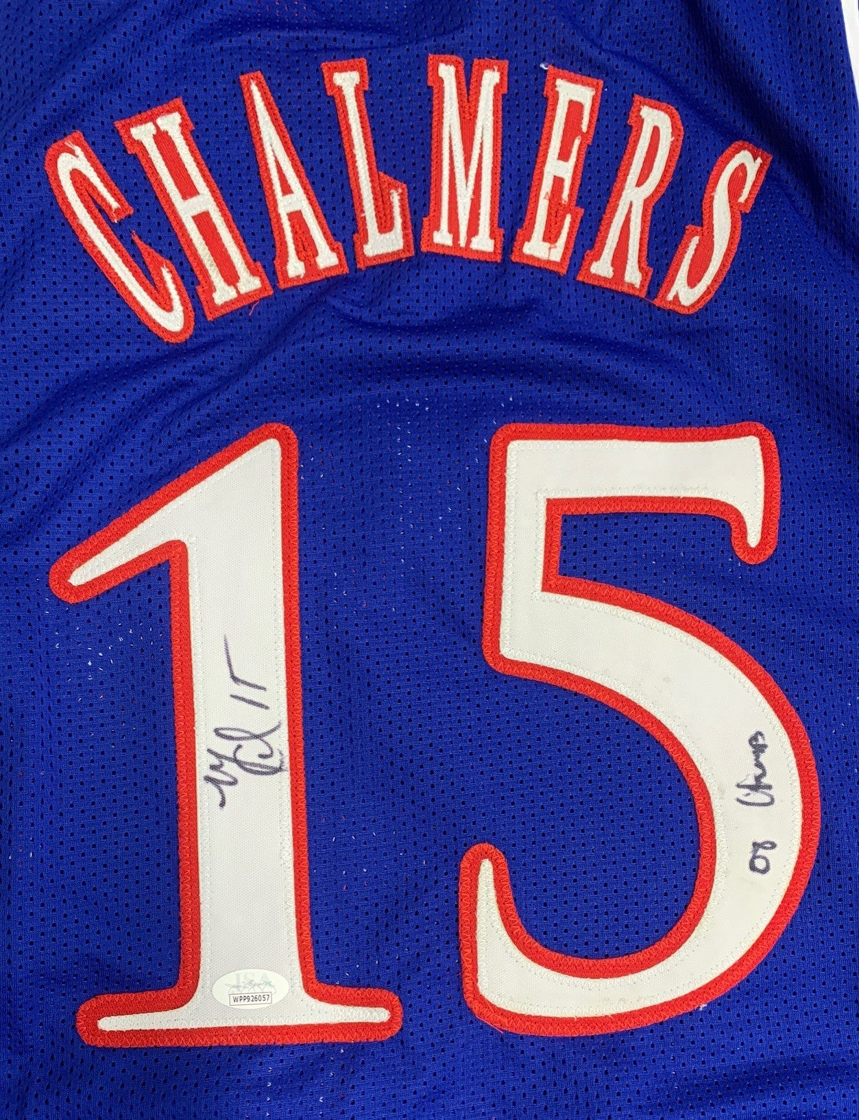 Mario Chalmers Autographed Kansas Signed Basketball Jersey 2008 NATIONAL CHAMPS JSA COA-Powers Sports Memorabilia