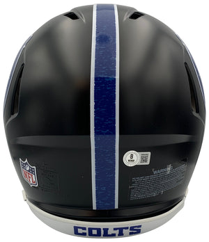 Marshall Faulk Autographed Indianapolis Colts HOF 2011 Signed 2023 Indiana Nights Black Full Sized Authentic Football Helmet Beckett COA-Powers Sports Memorabilia