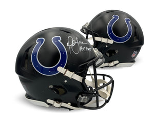 Marshall Faulk Autographed Indianapolis Colts HOF 2011 Signed 2023 Indiana Nights Black Full Sized Authentic Football Helmet Beckett COA-Powers Sports Memorabilia